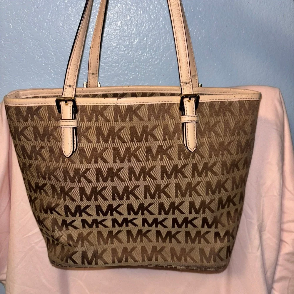 MICHAEL KORS Jet Set Logo, Large Tote Canvas Leather Bag Brown